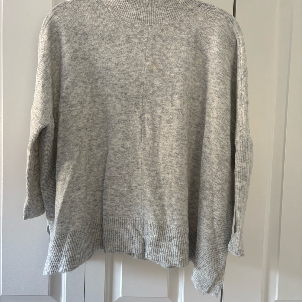 LOFT Light Gray Women Large Petite Poncho Turtleneck Sweater